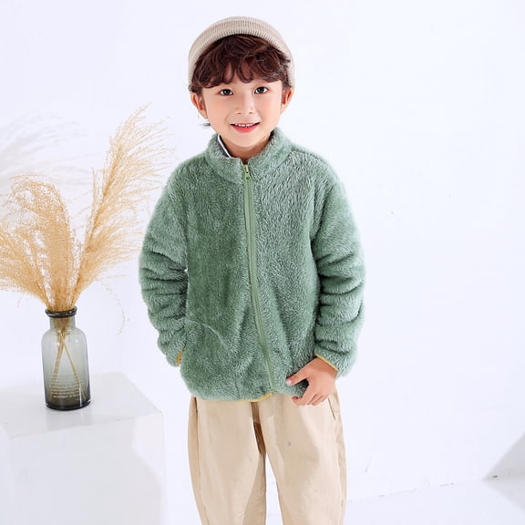 Utoimkio Toddler Baby Boys Girls Flannel Jackets Winter Thicken Warm Zipper Up Coat Outdoor Casual Outwear for Kids 1-9 Years