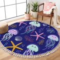 thumbnail image 3 of Ocean Beach Area Rugs Jellyfish Water Plants Shells Marine Animal Round Boho Area Rug Linen Carpet Playmat Washable Hallway Runner Mat for Nursery Kid Room Bedroom Decoration Children Gift 6ft, 3 of 5