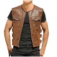 thumbnail image 2 of Men's Casual Fashion Solid Color Zipper Vest with Multiple Pockets, Motorcycle Rider Vest, Lightweight Layering Piece for Fall Winter Outdoor Riding and Daily Streetwear,Brown,L, 2 of 7