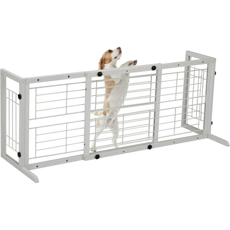38-60" Dog Gate Indoor, Free Standing Pet Gate for Doorways Extra Wide, Wooden Fence Puppy Safety Gates for The House, Stairs, Hallway, No Drilling Required,White