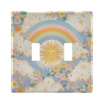 Yayeee Toggle Light Switch Wall Plate 2-Gang 4.56"x4.48" Decorative Outlet Cover, Purple Rainbow Clouds