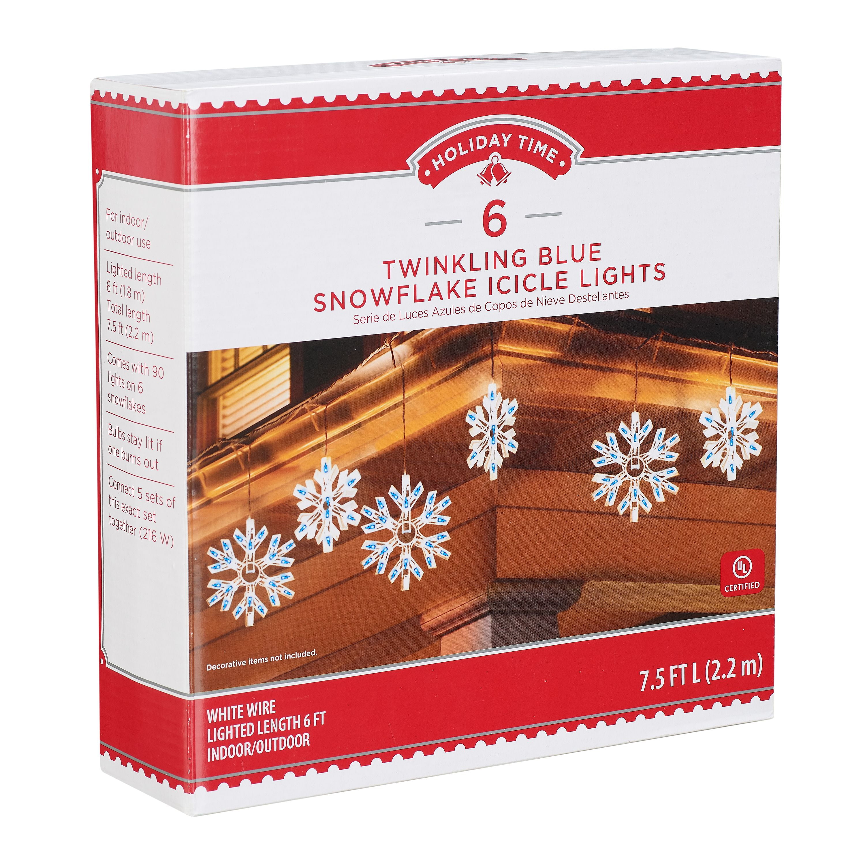 Holiday Time Clear Snowflake Icicle Christmas Lights Set 6 6