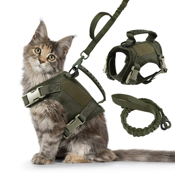 QLFYUU Cat Harness and Leash Set for Walking Escape Proof Adjustable Harness Army Green Color