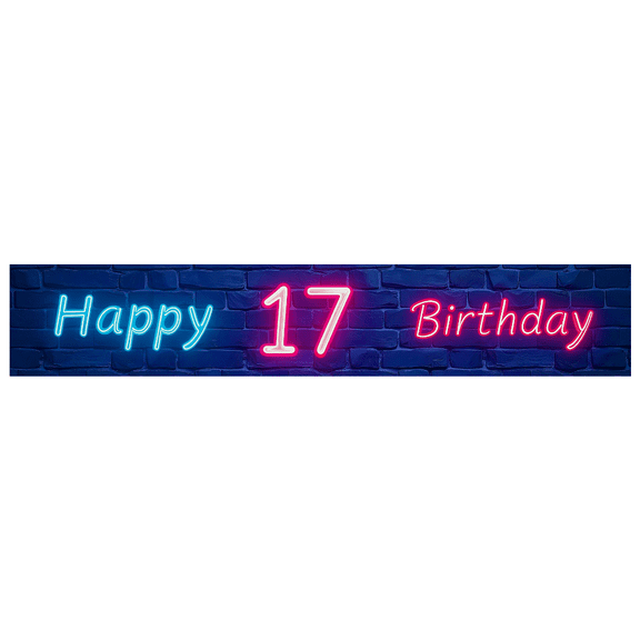 Neon Style Happy 17 Birthday Banner Backdrop Background Party Supplies Birthday Decoration Photography Props Birthday Party Decorations
