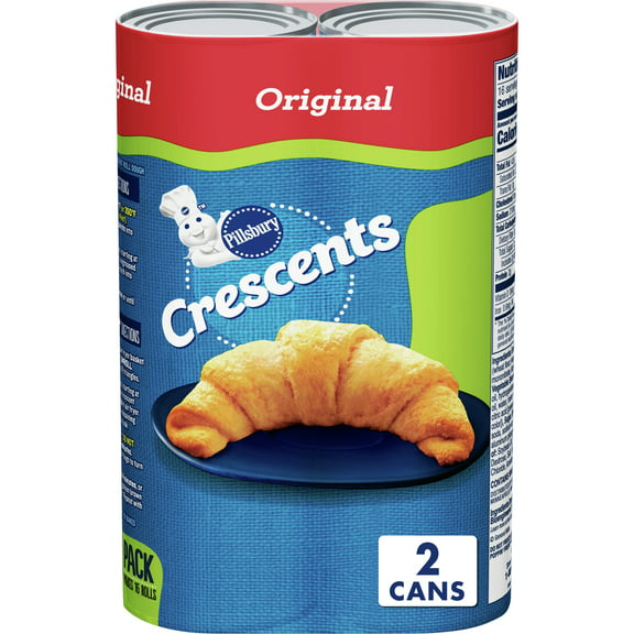 Pillsbury Crescent Rolls, Original Refrigerated Canned Pastry Dough, 2-Pack, 16 Rolls