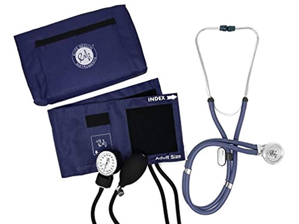 EMI Sprague Rappaport Stethoscope and Aneroid Sphygmomanometer Blood Pressure Set Kit NAVY - #330