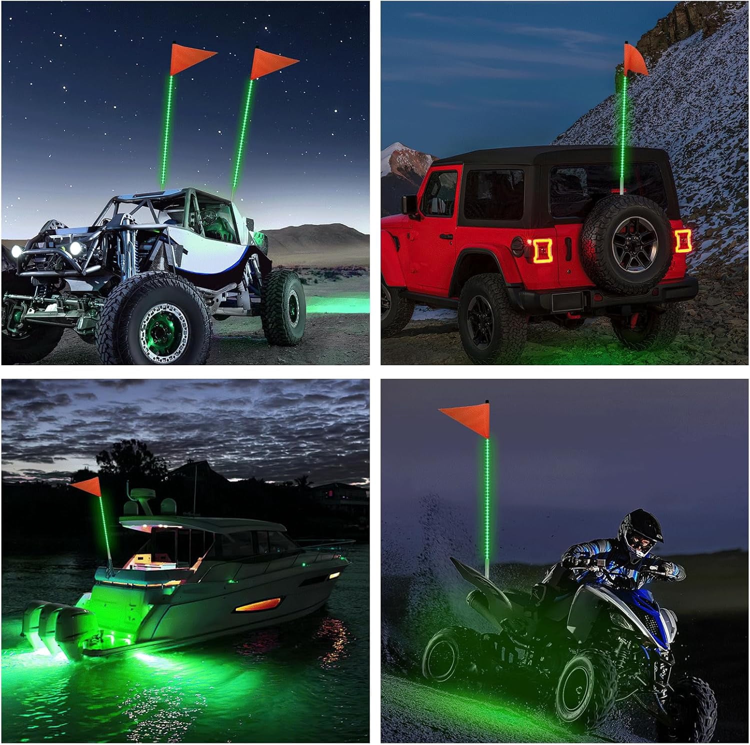 Nilight 1Pcs 4FT Led Whip Light with Aluminum Base Green Color Safety Warning Pole Lighted Antenna Whips for RZR Polaris Dune Buggy Off-Road Truck UTV ATV