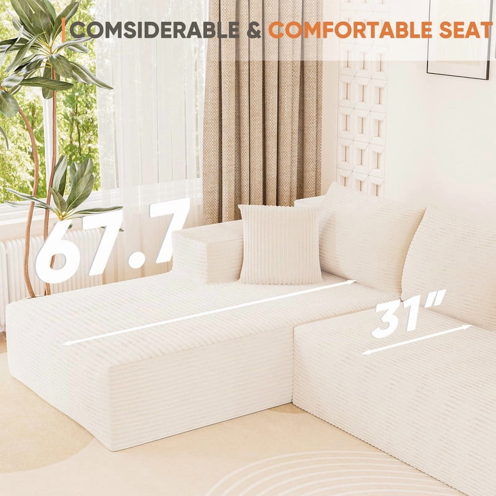 Homall 108" Sectional Sofa Boneless Cloud Couch with L-Shape Chaise Modular Sofa Couch with Deep Seat No Assembly for Living Room,Studio,Apartment,Corduroy Beige