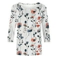 thumbnail image 4 of Mittory 3/4 Sleeve Tops for Women Summer Floral Print Tees Shirts Trendy Ladies Blouses Dressy Casual Clothing, 4 of 5