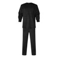 thumbnail image 4 of Mens Pajama Sets flannel Solid Color Round Neck Long Sleeve Fashion Leisure Soft tops with Pants Two Piece Set Sleepwear Homewear,Black,L, 4 of 5