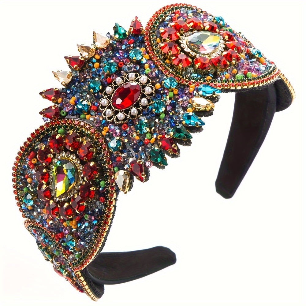 Elegant Vintage-Inspired Rhinestone & Floral Headband - Wide, Glamorous Hair Accessory for Women | Perfect for Parties & Formal Events