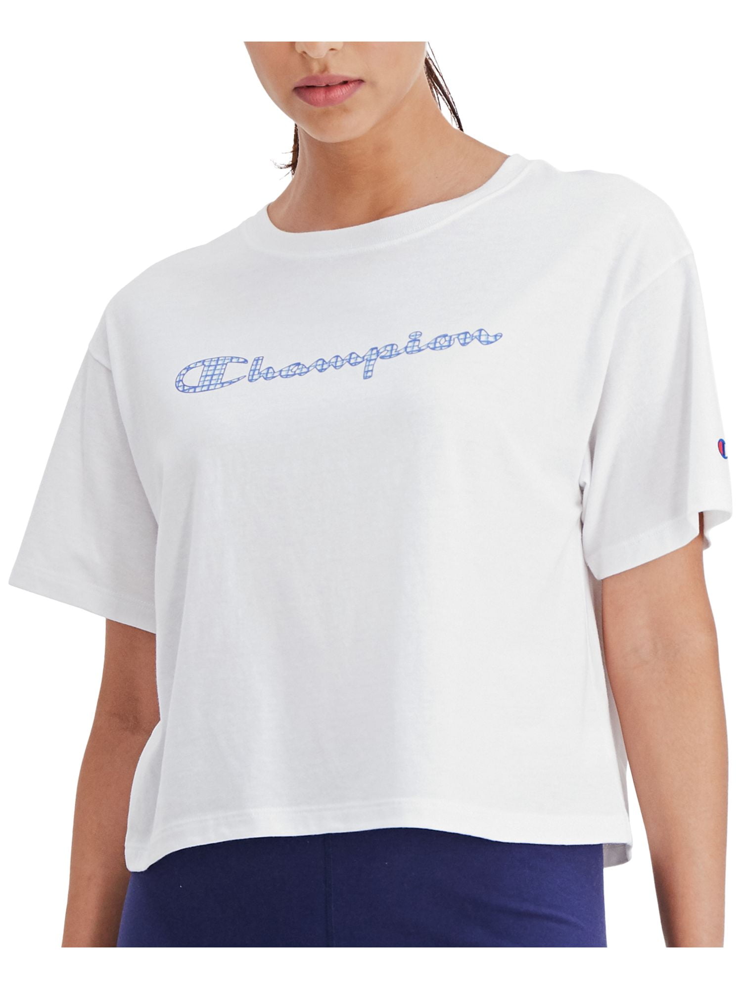 Bakkerij financiën leveren CHAMPION Womens White Ribbed Loose Fit Logo Graphic Short Sleeve Crew Neck Crop  Top L - Walmart.com