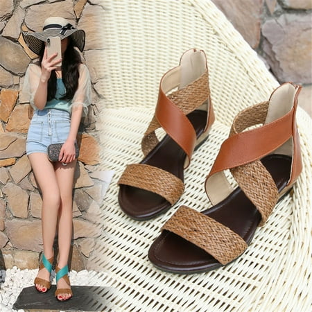 

Ladies Shoes Vintage Sandals Boho Woven Casual Anti-slip for Women Summer Beach 40 Coffee