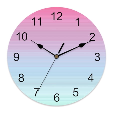 Wall Clock Ombre Pink Blue Green Clocks PVC Silent Non-Ticking Battery Operated Decorative Gradient Color Sky Round Clock for Home Living Room Kitchen Bedroom Office School Wall Decor 12 Inch