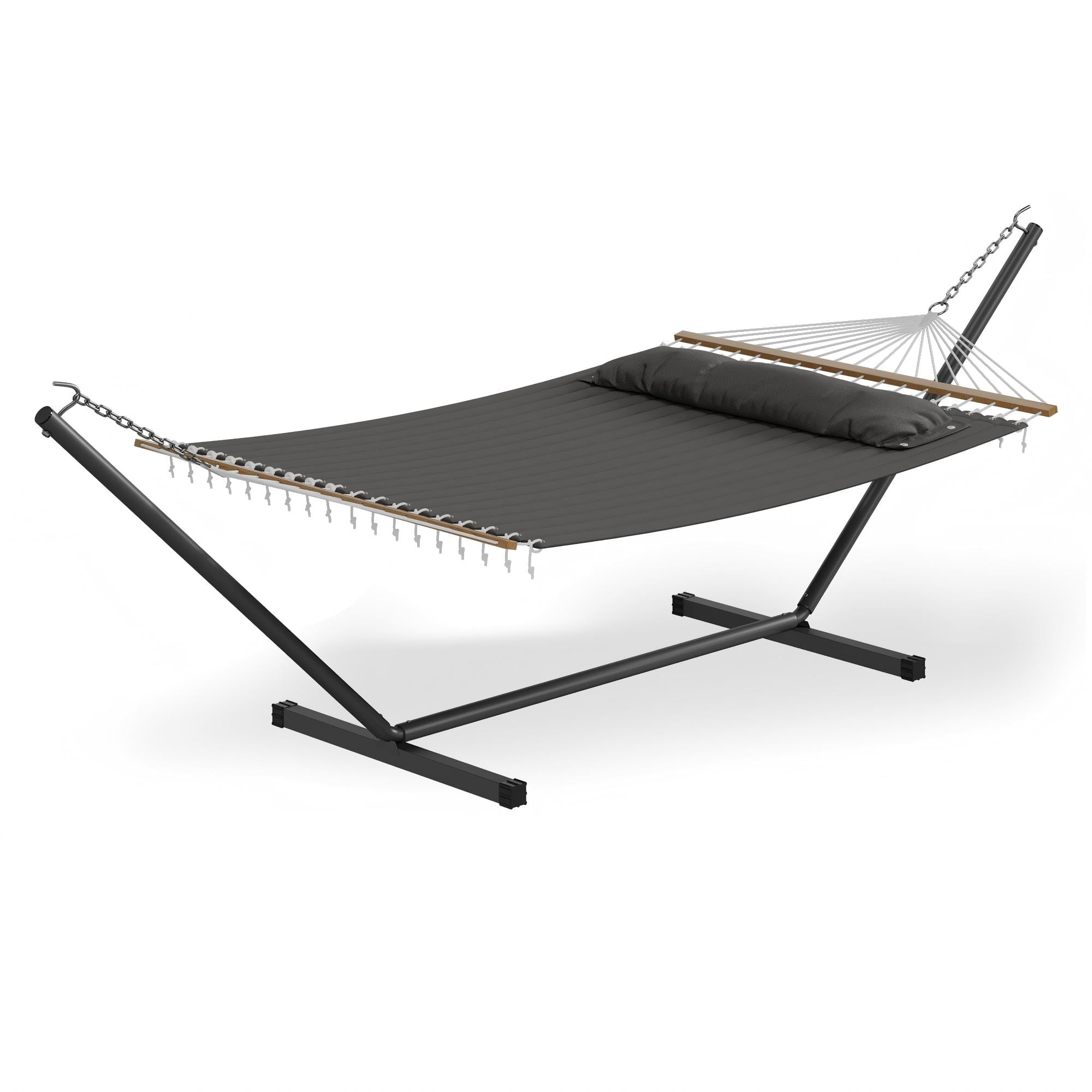 IdealHouse 57" Double Hammock with Heavy Duty Stand – 2 Person Hammock, Widening Cotton Fabric Design, 450 LB Capacity for Indoor & Outdoor Use (Dark Grey)