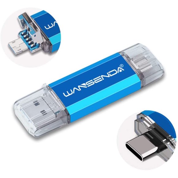 WANSENDA 128GB Type C & Micro USB 3.1 Haut Débit Lecteur Flash 3 en 1 USB 3.0/3.1 Clé USB pour PC/Mac/Samsung Galaxy