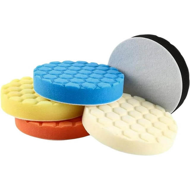 5 PCS 7 Inch Polishing Pads, 7" Backing Plate Compound Buffing Sponge Pads Kit, Auto Cutting Foam Polisher Pad for Car Buffer Polisher Compounding Polishing and Waxing,5”