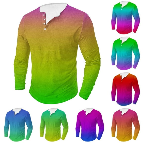 WRKEKC Long Sleeve Tops for Men, Men's Long Sleeve Shirts, Men's Casual Round Neck Multicolor Print Pullover Fitness Sports Long Sleeve T-Shirt Blouses