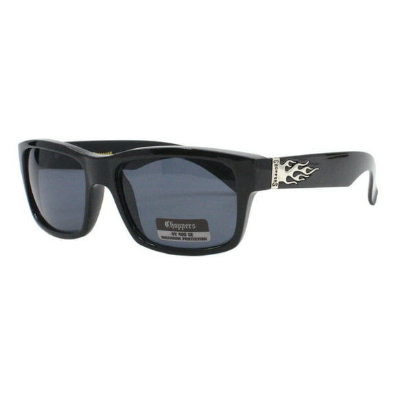Choppers Flame Sunglasses Men’s Biker Shades UV400 Shiny Black, Black