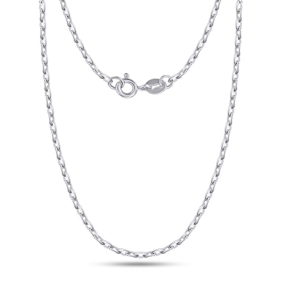 AFFY Cable Chain Necklace for Women and Men Italian Crafted 2.5mm Curb Chain 16 Inch 14K White Gold Over 925 Sterling Silver with Spring Ring Clasp