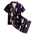 thumbnail image 4 of NIEWTR Halloween Short Sleeve Pajamas Set For Kids Girls Pumpkin Ghost Print Collared Tops and Shorts Pjs Set Breathable Relax Fit Kids Halloween 2 Pieces Nightwear, 4 of 5