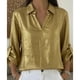 thumbnail image 1 of TaTaai Casual Loose Women T Shirt Gold Foil Print V Neck Pocket Soft Breathable Lightweight Stretch Daily Lounge Street Wear Casual Blouse Top Gift, 1 of 5
