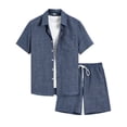thumbnail image 2 of Men's Summer Beach Outfits 2 Piece Short Sleeve Button Down Shirts with Pocket and Shorts Vacation Sets for Men Blue, 2 of 9