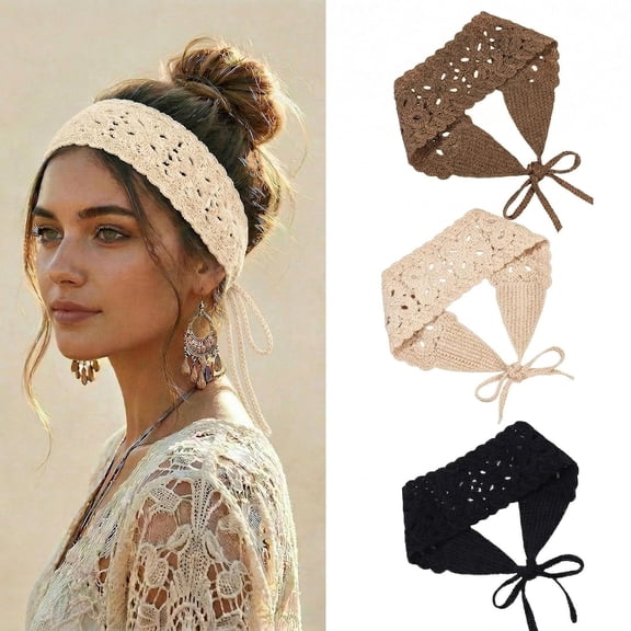 3Pcs Boho Headbands for Women Bandana Crochet Knit Hair Band Headband Hair Scarf Head Bands for Women's Hair (A3)