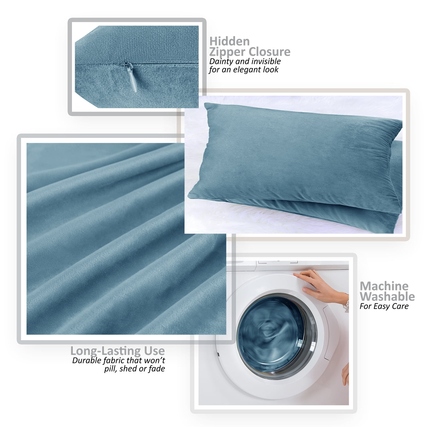 Clara Clark Plush Solid Decorative Microfiber Square Throw Pillow Cover with Throw Pillow Insert for Couch, Blue Heaven, 28"x28"", 4 Piece Decorative Soft Throw Pillow Set