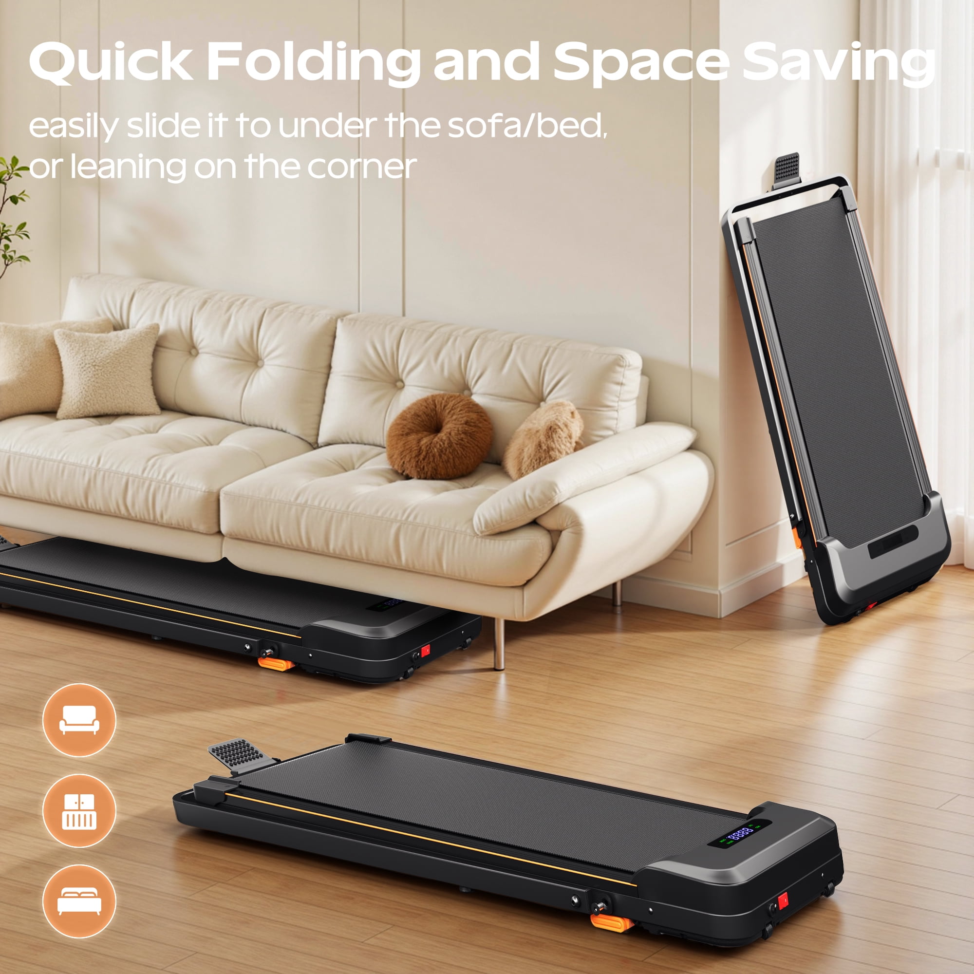 Primy Walking Pad with Incline and Handle, 4 in 1 Compact Under Desk Treadmill for Walking Jogging, Portable Foldable Treadmill, Modern Fitness Equipment, Stable Workout Running Machine