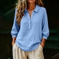 thumbnail image 5 of hoksml Women's Cotton Collared Blouse, 3/4 Sleeve Henley Button Tunic Top, Casual Loose Fit Solid Color Shirt, 5 of 8