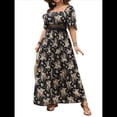 thumbnail image 3 of Vestidos Florales de Corta para Mujer, Cuello Cuadrado, Encaje Recortado, Ojales, Estilo Vintage Bohemio, Maxivestido 2025 Negro 4XL, 3 of 10