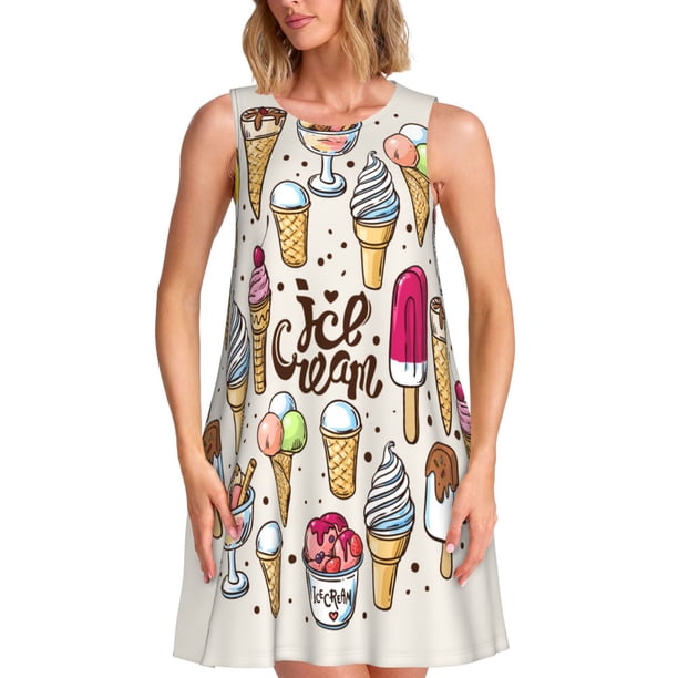Disketp Ice Cream para Vestido sin Mangas para Mujeres, Vestidos de Verano para Mujeres, Casual y Holgado para la Playa