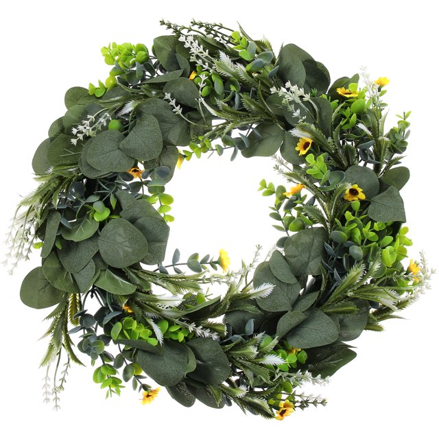 Corona de eucalipto artificial para puerta de entrada, corona de puerta de primavera, corona de eucalipto de verano para boda