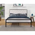 thumbnail image 2 of Contemporary Full Size Metal Platform Bed, Tufted Headboard, Beige, 2 of 4
