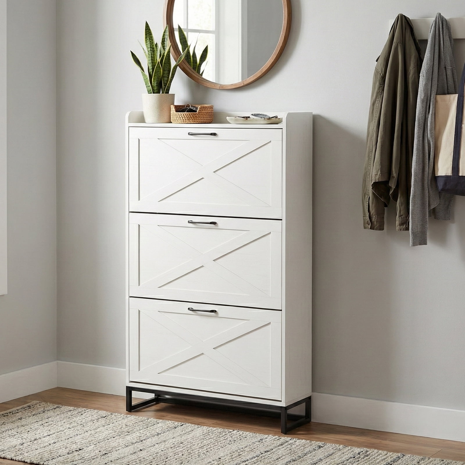 Barn Door Three-Drawer Cabinet With Top Panel, Shoe Cabinet Particleboard, 80*24*145cm