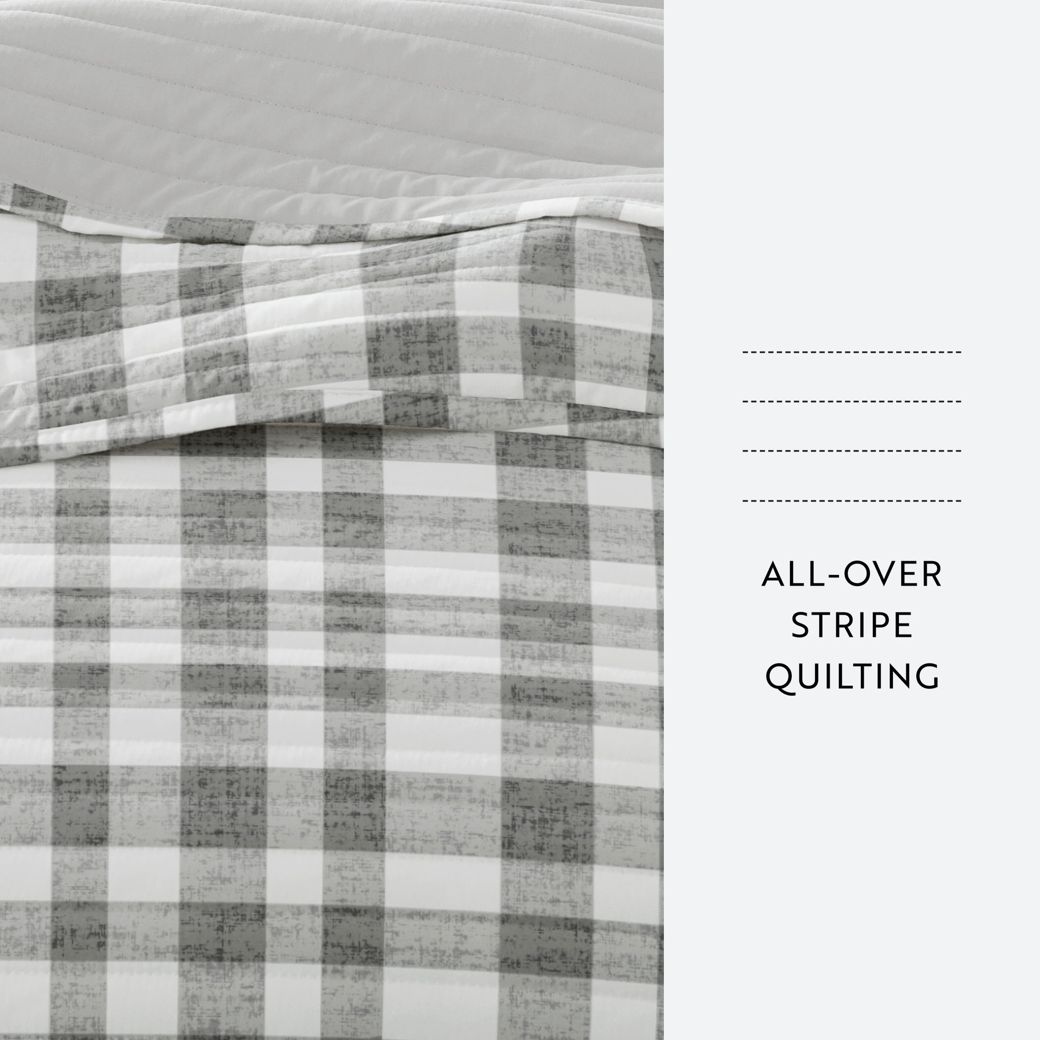 Noble Linens 3-Piece Gray Watercolor Plaid Reversible Quilt Set, Queen