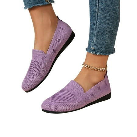 

UKAP Womens Casual Shoes Comfort Walking Shoe Slip On Flats Lightweight Sock Sneakers Women Loafers Non-Slip Breathable Purple 5