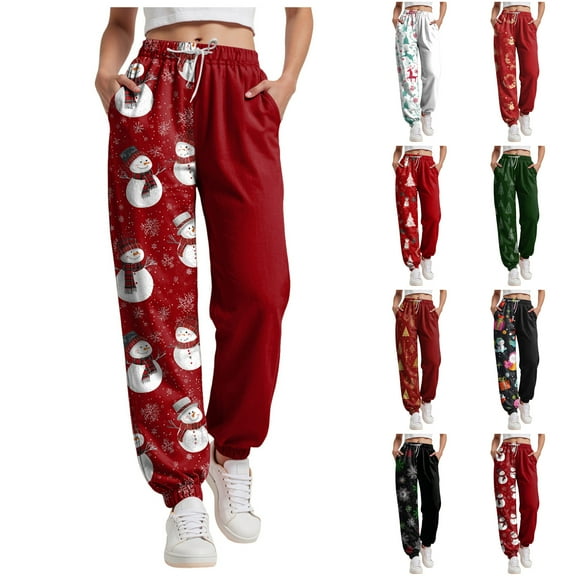 TTUHYWXI Christmas Womens Pajama Pants Casual Comfy Sleepwear Wide Leg Drawstring Bottoms with Pockets (Dark Green, 3XL)