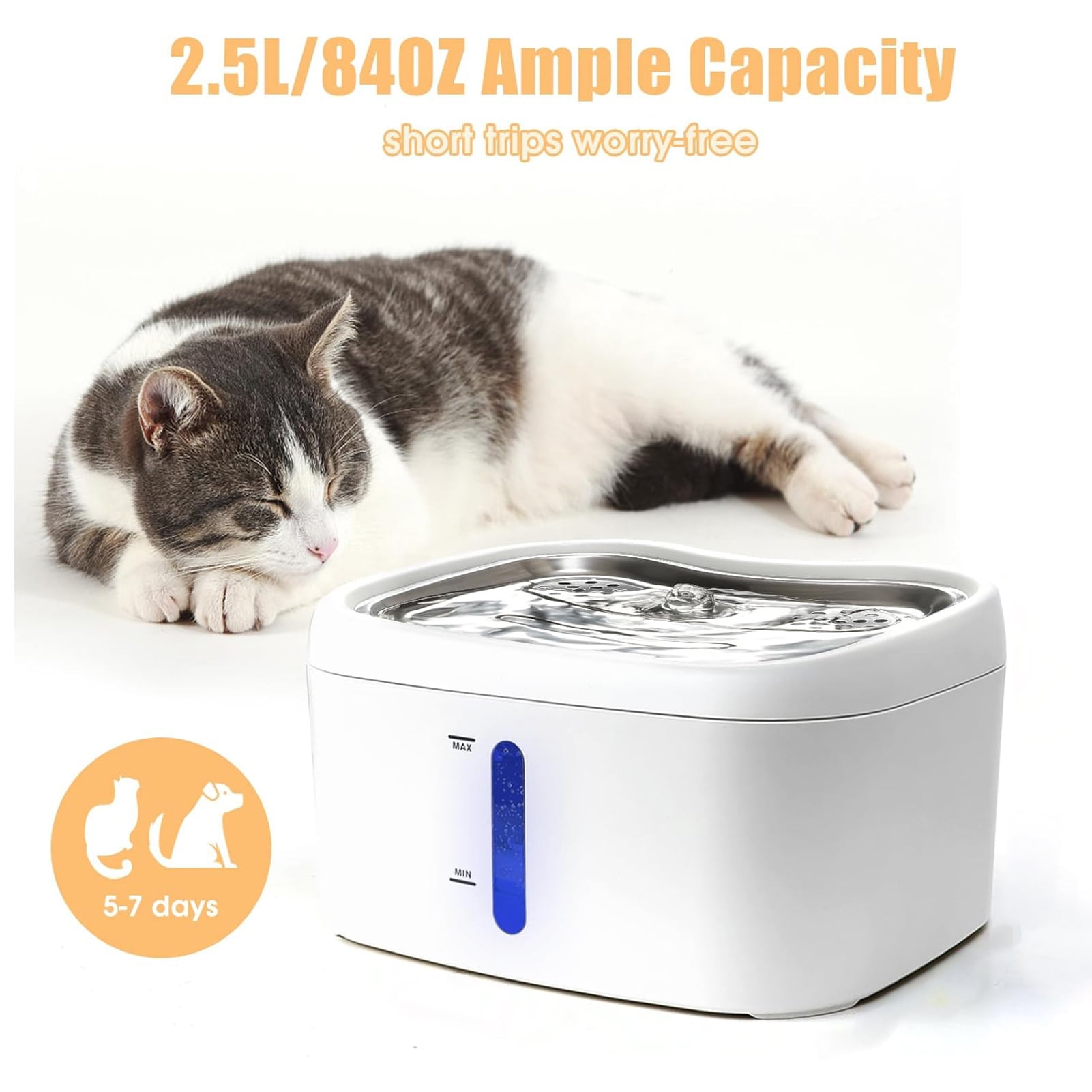 Cat 2.5L Cat Water Fountain Stainless Steel Pet Water Dispenser For Drinking Wired Automatic Cat Water Fountain With Water Level Window