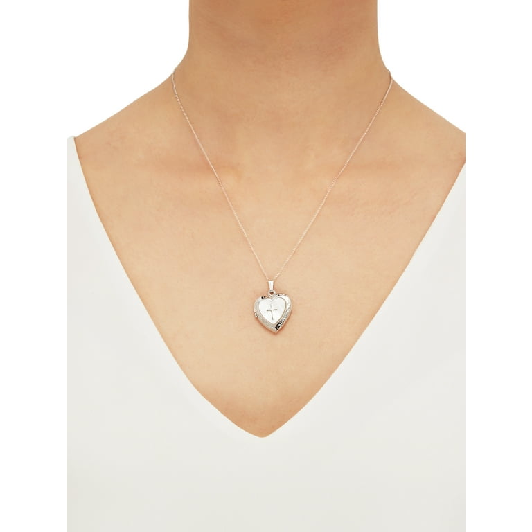 Brilliance Fine Jewelry Mother of Pearl with Cross Locket Heart Pendant in Sterling Silver 18 Walmart