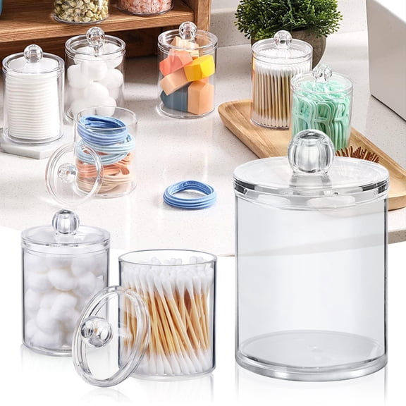 3 Pcs Qtip Holder Dispenser Cotton Ball Round Pads Small Clear Acrylic Jar Containers with Lids for Bathroom Storage and Organization White*3 4.6 In