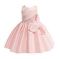 thumbnail image 1 of Robes Adolescentes Sans Manches Couleur Unie Nœud Volants Soirée Mariage Robe Tout-Petit Rose 3-4 Ans, 1 of 4