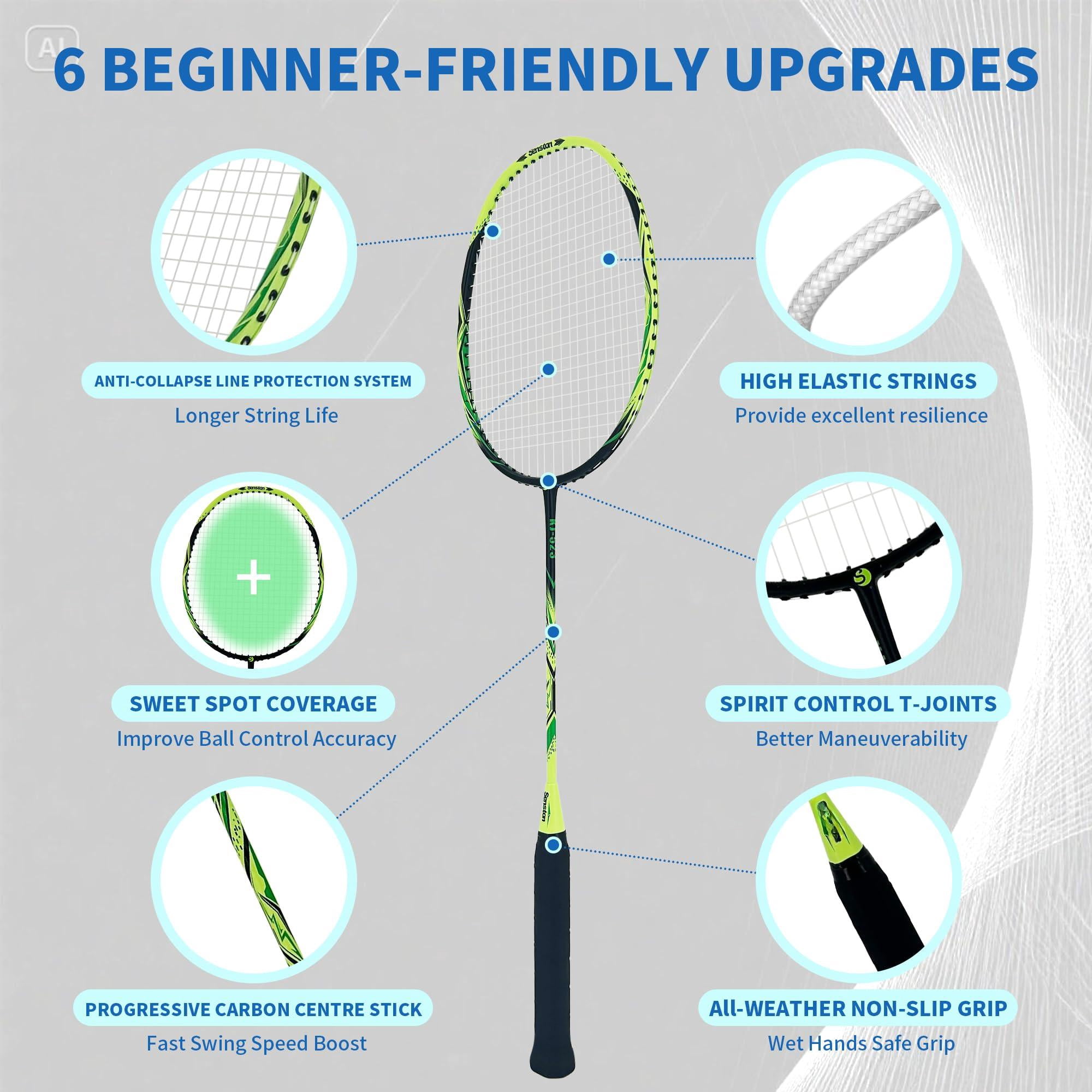 Carbon Composite Badminton Rackets For Beginners - Complete 2-player Kit With Bag | Lightweight & Easy To Use Backyard  Park Indoor Outdoor Play