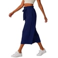 thumbnail image 4 of Betivan Womens Summer Lace Strap Solid Color Loose Straight Leg With Pocket Lace Elastic Waist Cropped Pants, 4 of 6