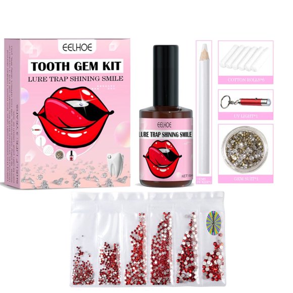 10Pcs DIY Tooth Gem Kit 1.5mm-3.8mm Dental Tooth Crystal Set with Curing Light and Glue Jewelry Removable Tooth Ornaments for Girls Women