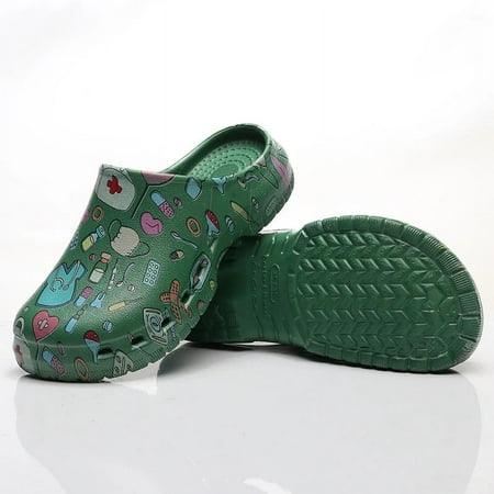 

Doctor Nurse Print Scrub Shoes Medical Clogs Nurse Doctor Comfortable Hospital Work EVA Anti Slip Garden Strap Light Clogs