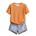 thumbnail image 6 of Lixiuxyad Women Basic Tee Knit Short Sleeve Crewneck T Shirt Top Casual Yarn Textured Tee Shirt For Everyday Comfortable Wear,Orange, 6 of 6