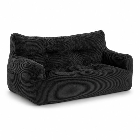 Oversized 59 Inch Corduroy Bean Bag Chair for Adults, 2 Seater Boneless Loveseat Sofa Bed with 72H Rebound, Black for Living Room Bedroom