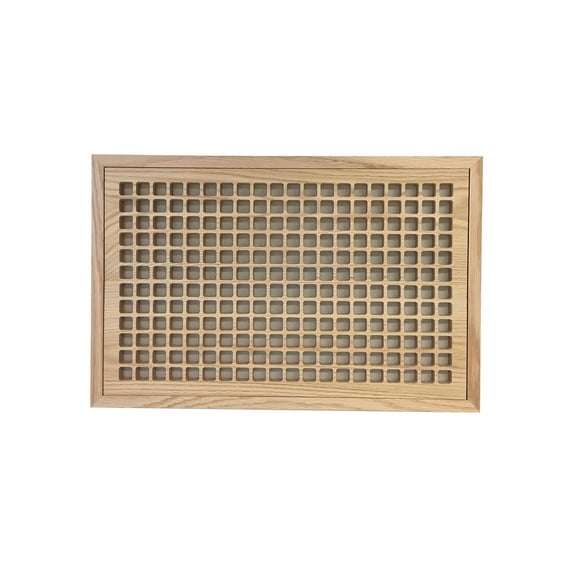 12 Inch x 20 Inch Red Oak Hardwood Vent Floor Register Flush Mount with Frame, Eggcrate Style, Unfinished